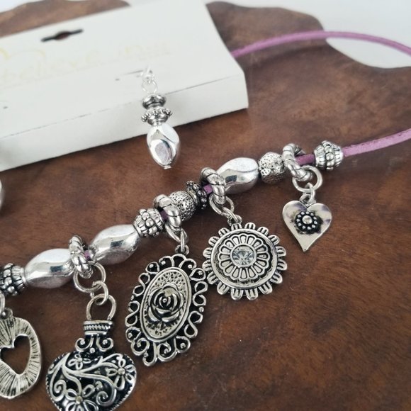 L&J Believe in Charm Necklace Earring Set Pink & Silver - Picture 9 of 13